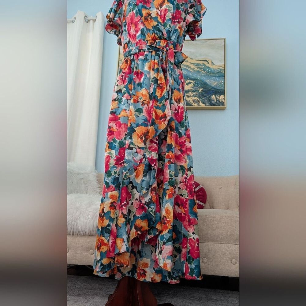 Nicole Miller Floral V-Neck Maxi Dress Size S - Picture 5 of 16